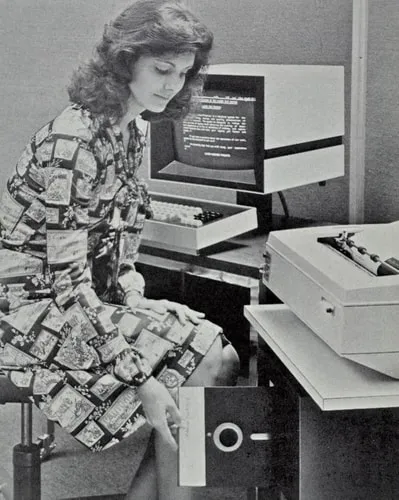 woman with a floppy disk
