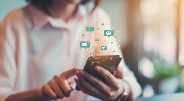 woman using cloud on phone