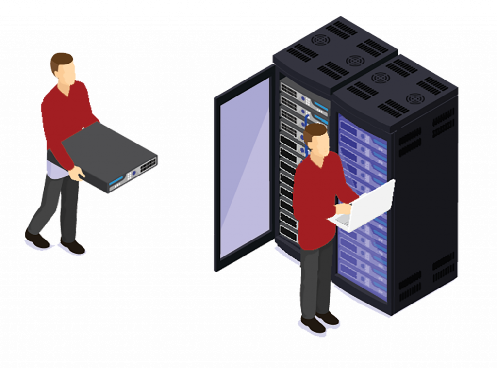 guy carrying server